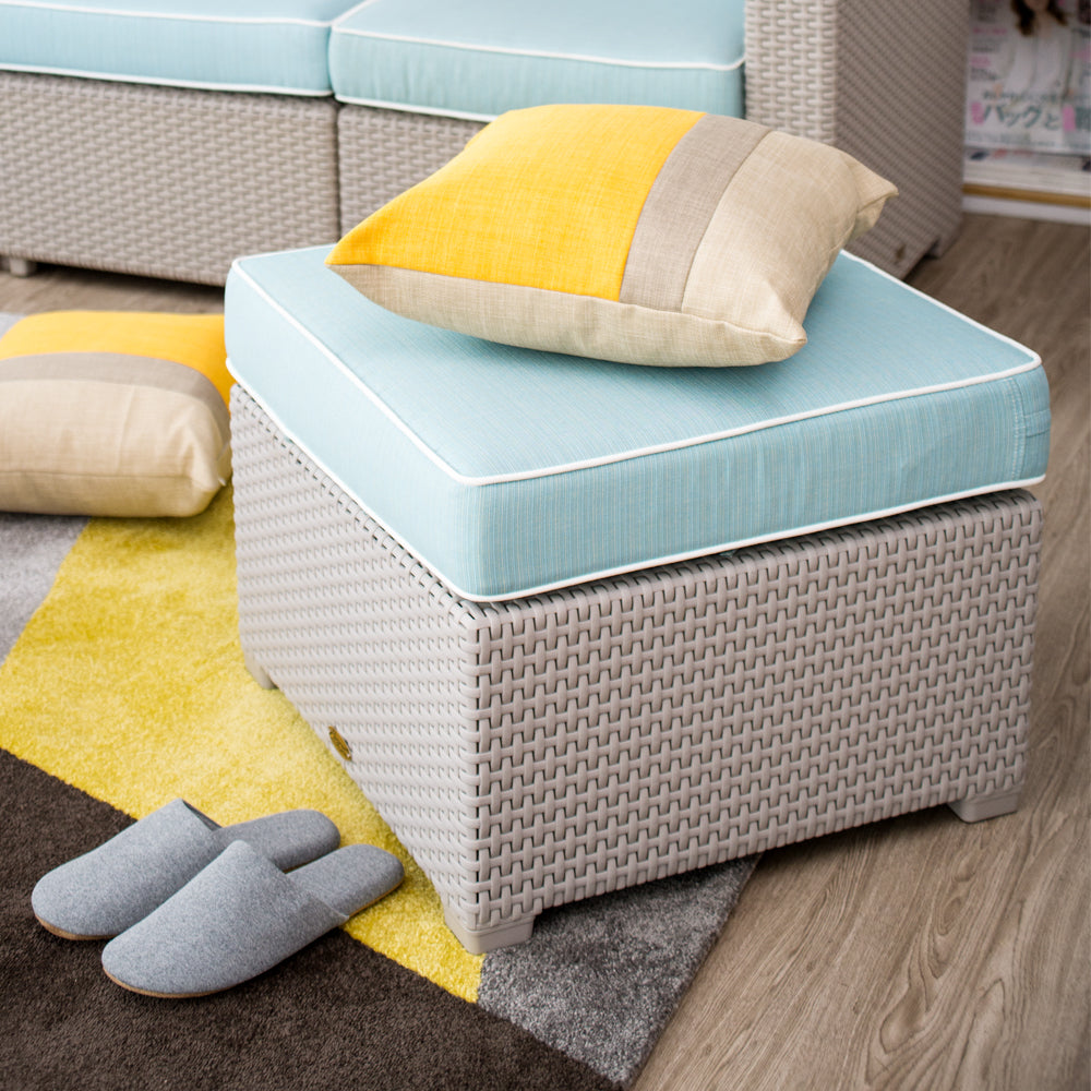 Lagoon Magnolia Grey/Black/Brown/Tan/White Rattan Ottoman With Cushion