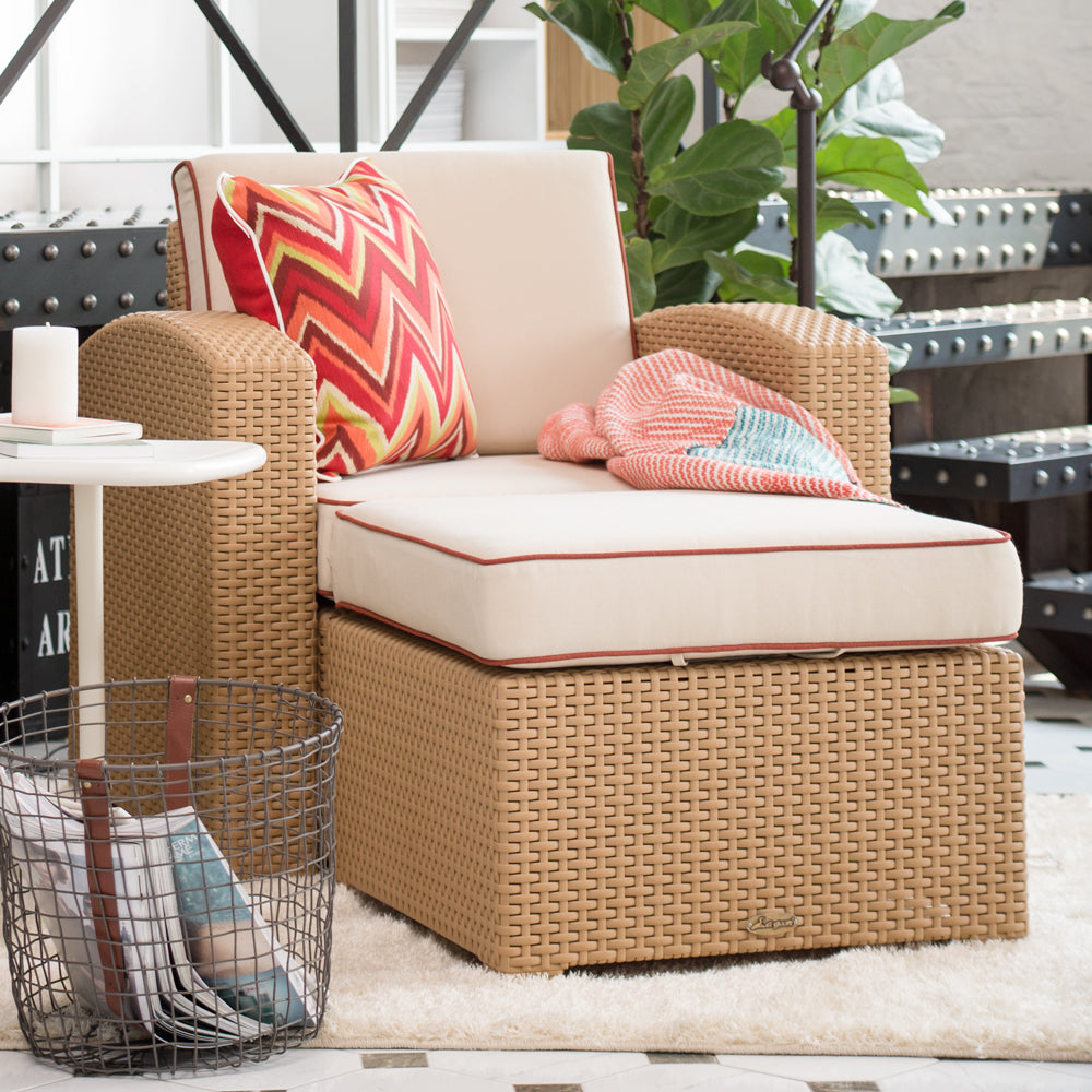Lagoon Magnolia Grey/Black/Brown/Tan/White Rattan Ottoman With Cushion