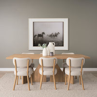 Mercana Owen Dining Chair With Medium Brown Wood and Beige Fabric