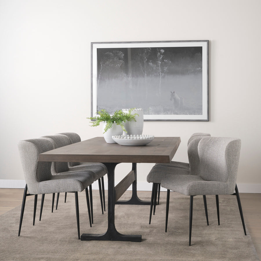 Mercana Hartt Dining Chair with Matte Black Metal Frame and Gray Fabric