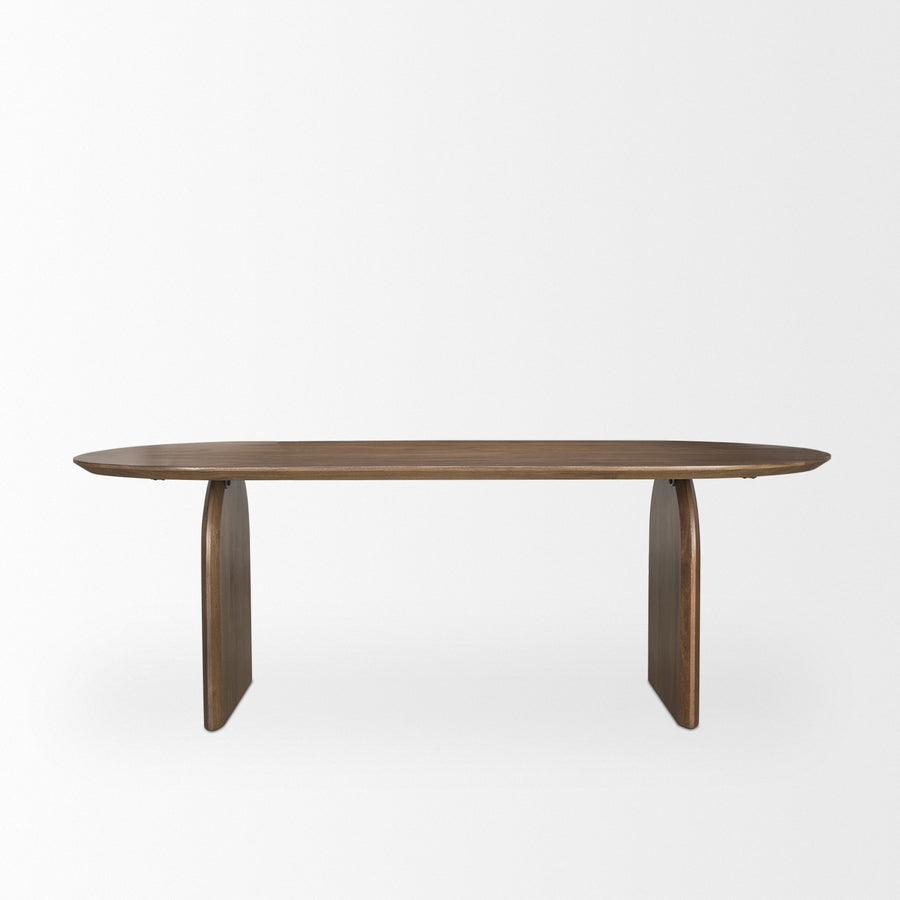 Mercana Isla Oval Dining Table With Dark Brown Wood Top & Arched Legs