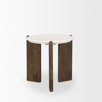 Mercana Rumer Dark Brown Wood With White Marble Side Table