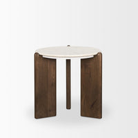 Mercana Rumer Dark Brown Wood With White Marble Side Table
