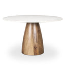 Mercana Allyson 48" Round Brown Wood Pedestal with White Marble Top Dining Table
