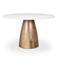 Mercana Allyson 48" Round Brown Wood Pedestal with White Marble Top Dining Table