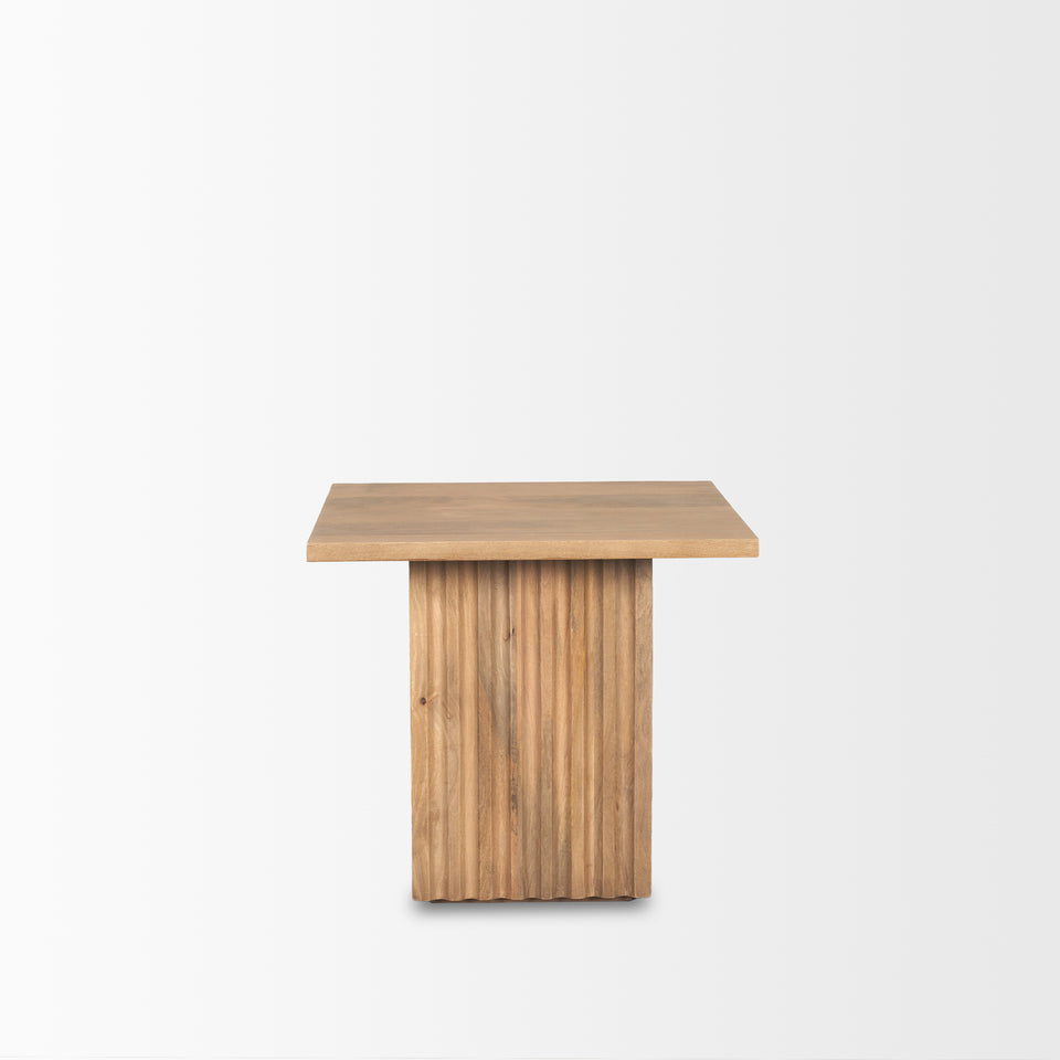 Mercana June Light Brown Wood With Fluting Square Side Table