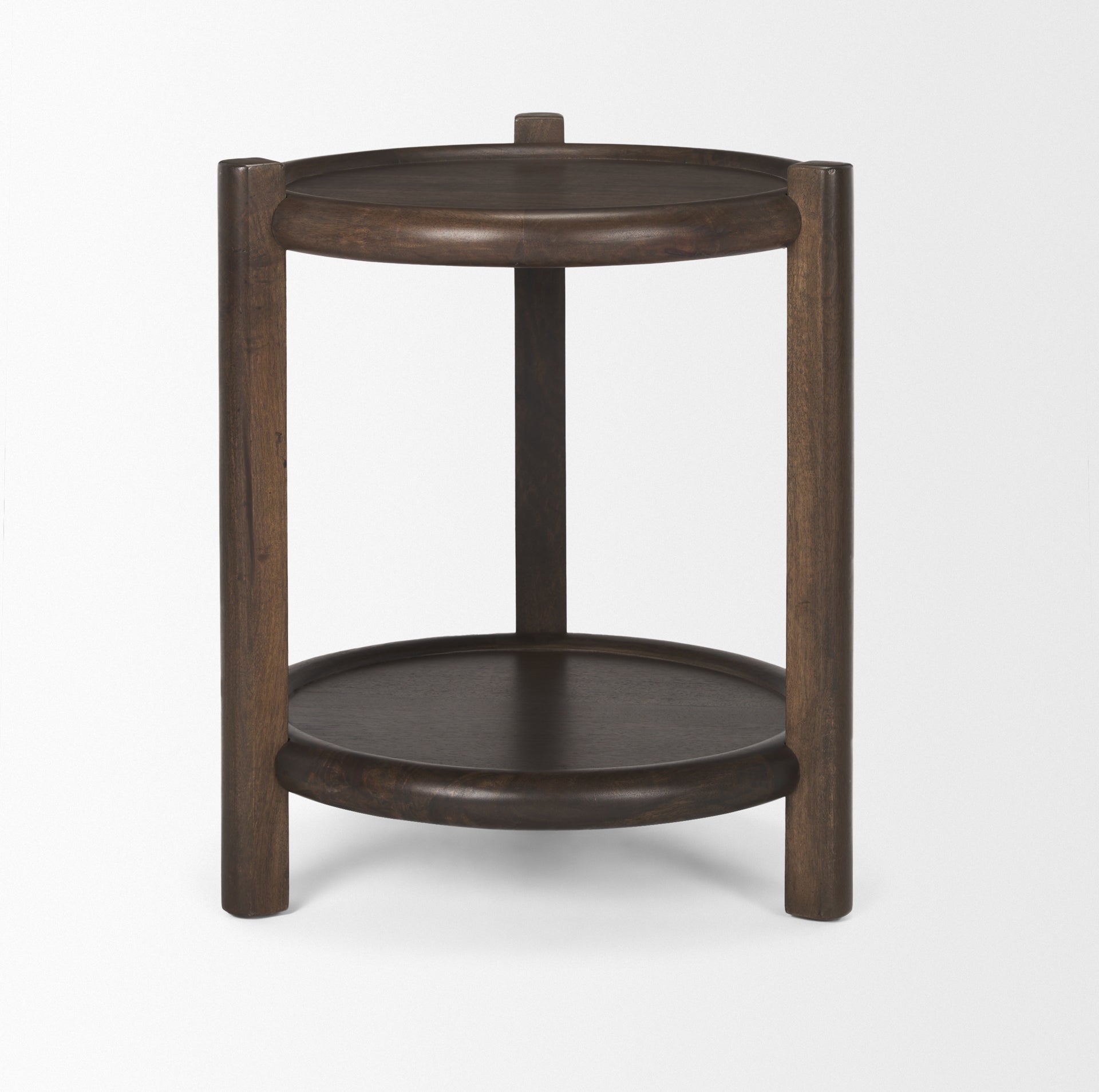 Mercana Romi Dark Brown Wood With Bottom Shelf Round Accent Table