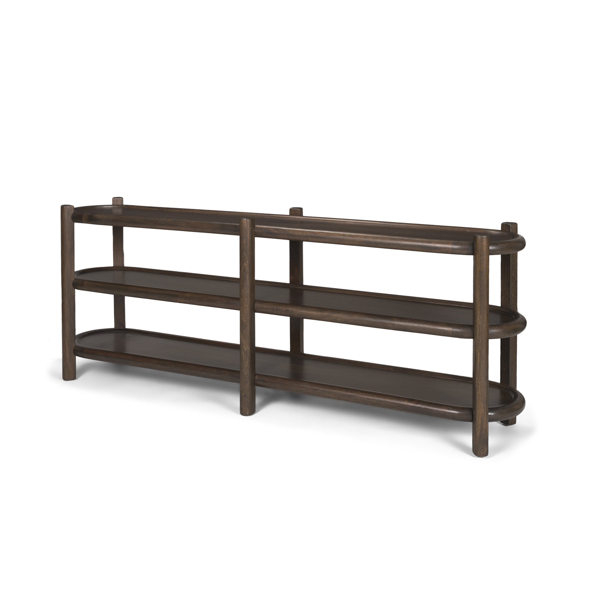 Mercana Romi Dark Brown Wood With 3 Shelves Oval Console Table