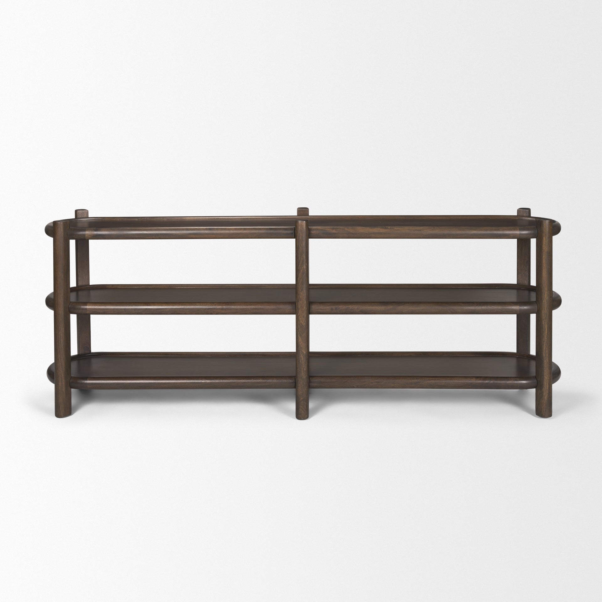 Mercana Romi Dark Brown Wood With 3 Shelves Oval Console Table
