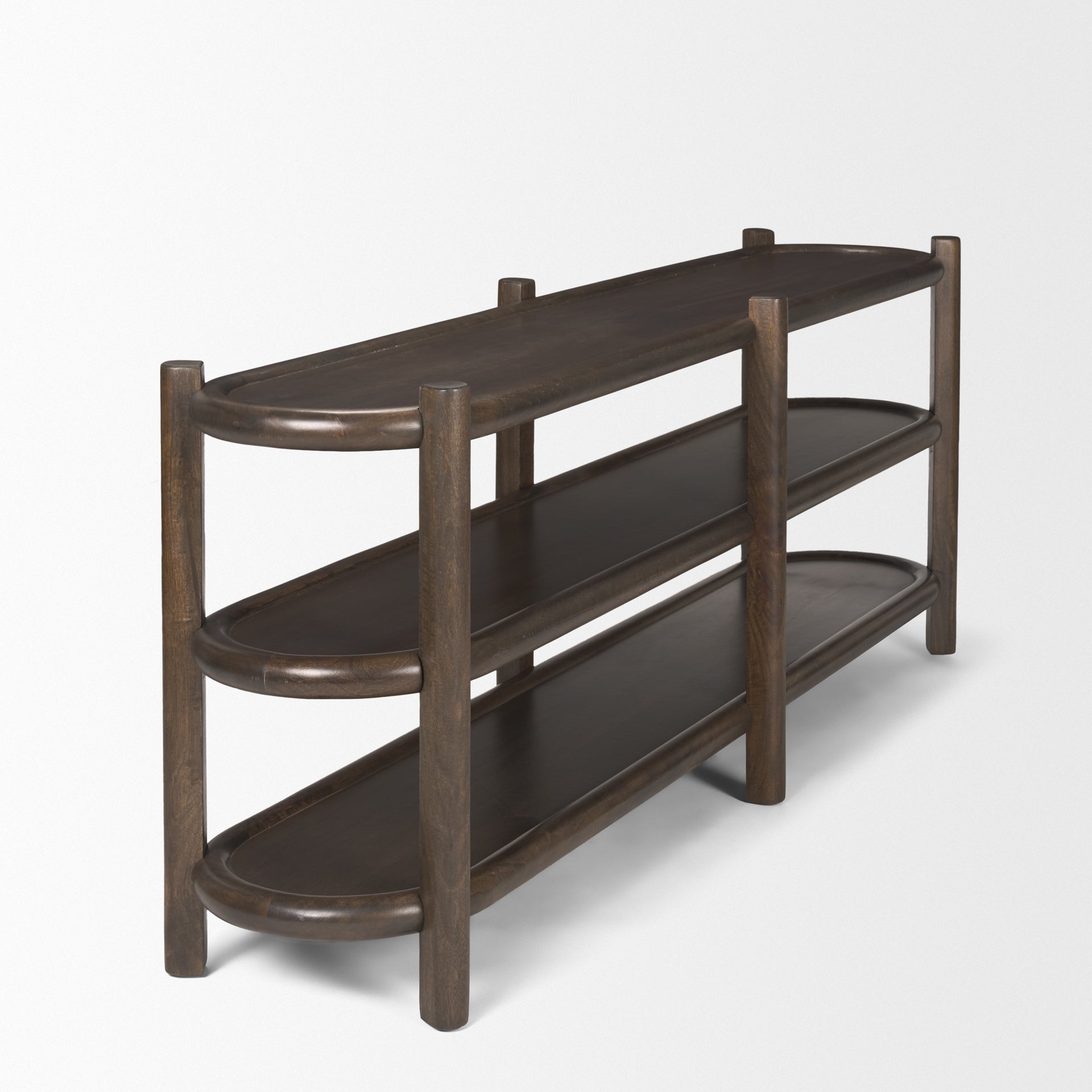 Mercana Romi Dark Brown Wood With 3 Shelves Oval Console Table