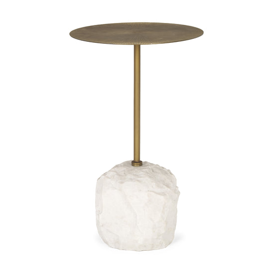 Mercana Rini Gold Metal and White Marble Accent Table