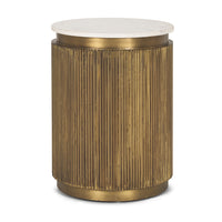 Mercana Satima White Marble With Gold Metal Round Fluted Accent Table