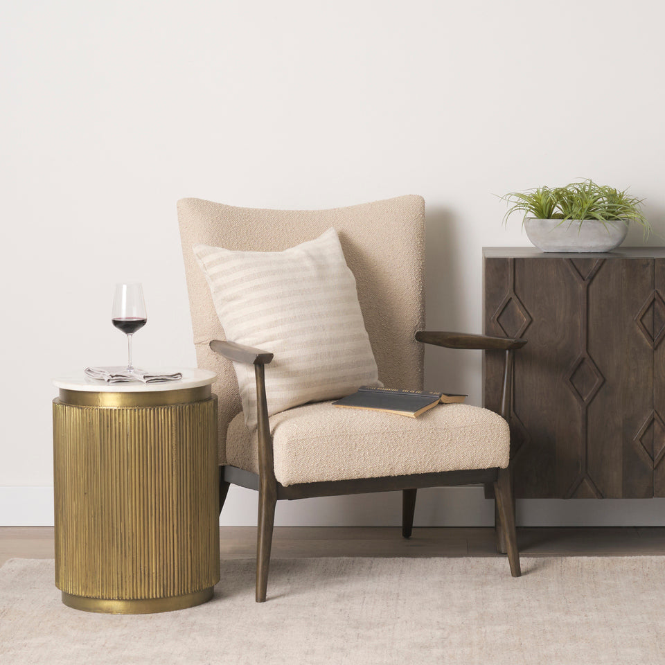 Mercana Satima White Marble With Gold Metal Round Fluted Accent Table