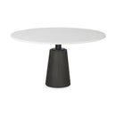 Mercana Maxwell 48L x 48W x 30H White Marble Round Top With Black / Brown Metal and Wood Pedestal Base Dining Table