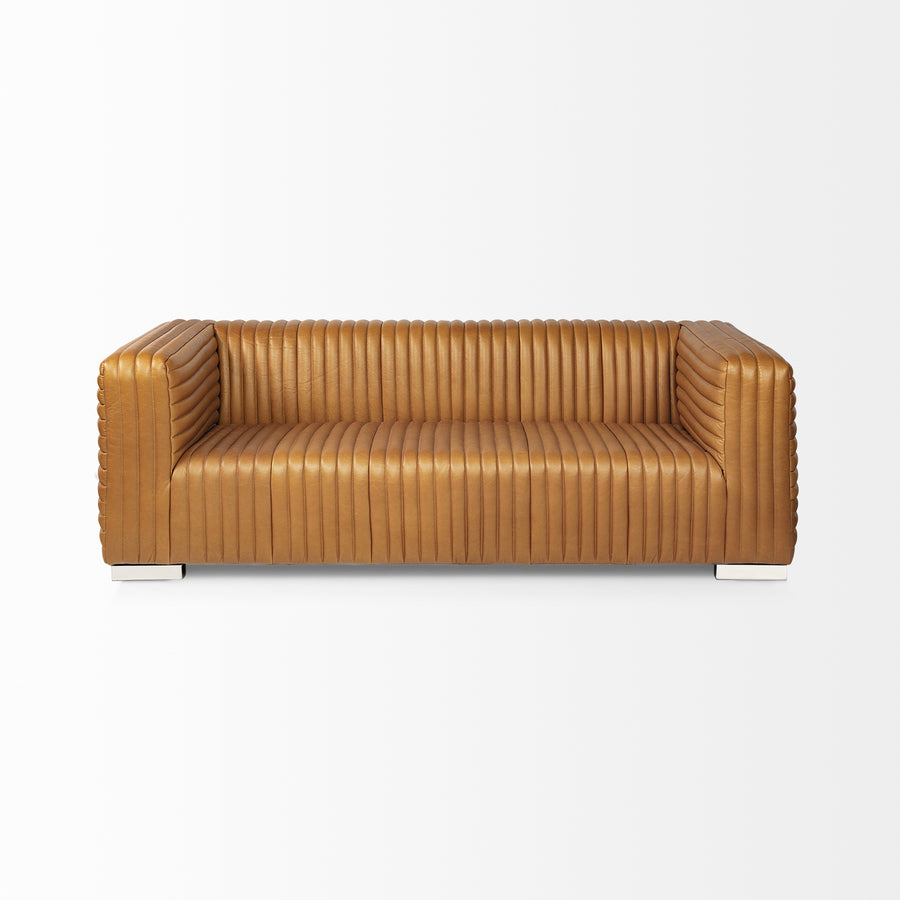 Mercana Ricciardo Cognac Leather Three Seater Sofa 82.5L x 38.5W x 26.5H