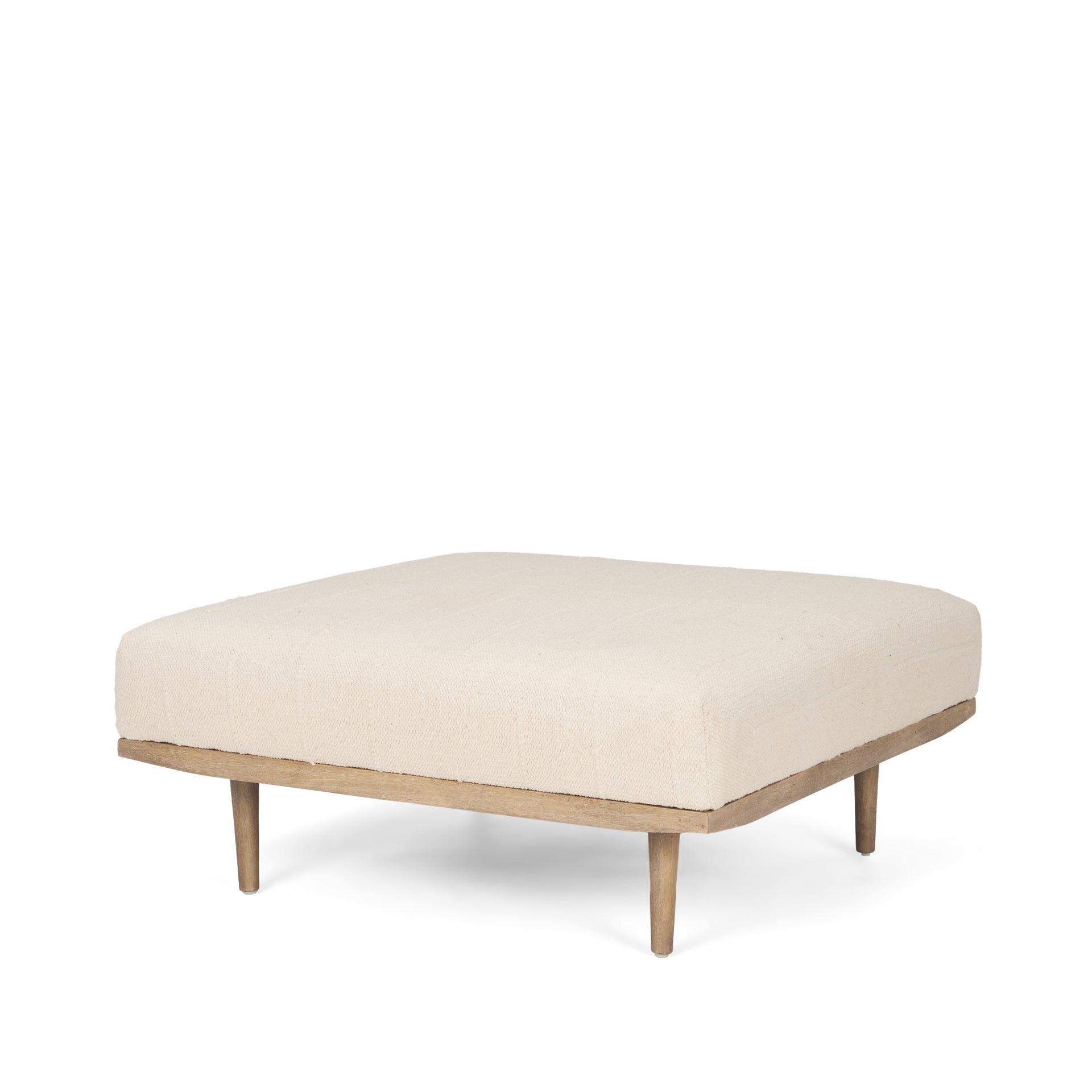 Mercana Shae Brown Wood With Oatmeal Fabric Ottoman