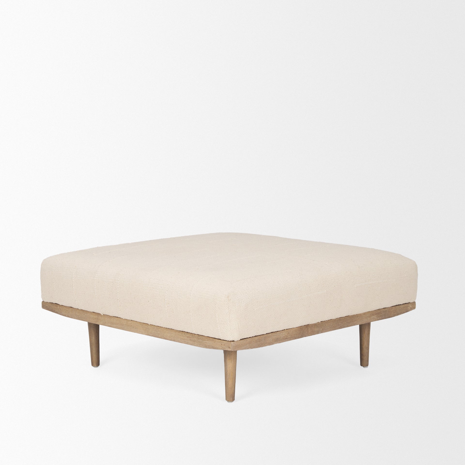 Mercana Shae Brown Wood With Oatmeal Fabric Ottoman
