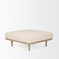 Mercana Shae Brown Wood With Oatmeal Fabric Ottoman