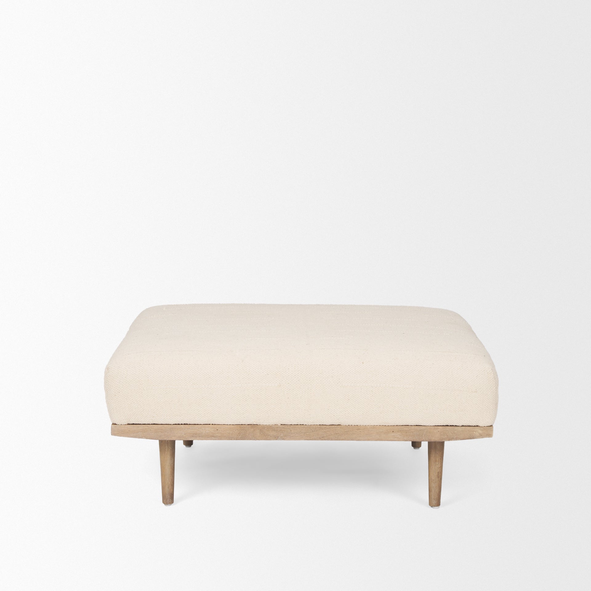 Mercana Shae Brown Wood With Oatmeal Fabric Ottoman