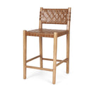 Mercana Shane Brown Wood With Woven Brown Leather Counter Stool