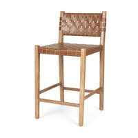 Mercana Shane Brown Wood With Woven Brown Leather Counter Stool