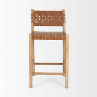 Mercana Shane Brown Wood With Woven Brown Leather Counter Stool