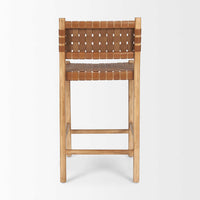 Mercana Shane Brown Wood With Woven Brown Leather Counter Stool