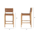 Mercana Shane Brown Wood With Woven Brown Leather Counter Stool