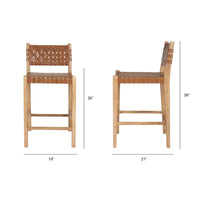 Mercana Shane Brown Wood With Woven Brown Leather Counter Stool