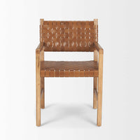 Mercana Shane Brown Wood With Woven Brown Leather Dining Armchair