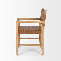 Mercana Shane Brown Wood With Woven Brown Leather Dining Armchair
