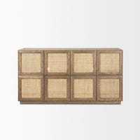 Mercana Sina Brown Oak Wood With Natural Rattan 4 Door Sideboard