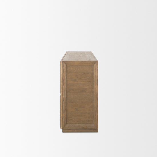 Mercana Sina Brown Oak Wood With Natural Rattan 4 Door Sideboard