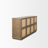 Mercana Sina Brown Oak Wood With Natural Rattan 4 Door Sideboard