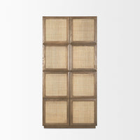 Mercana Sina Brown Oak Wood With Natural Rattan 2 Door Curio Cabinet