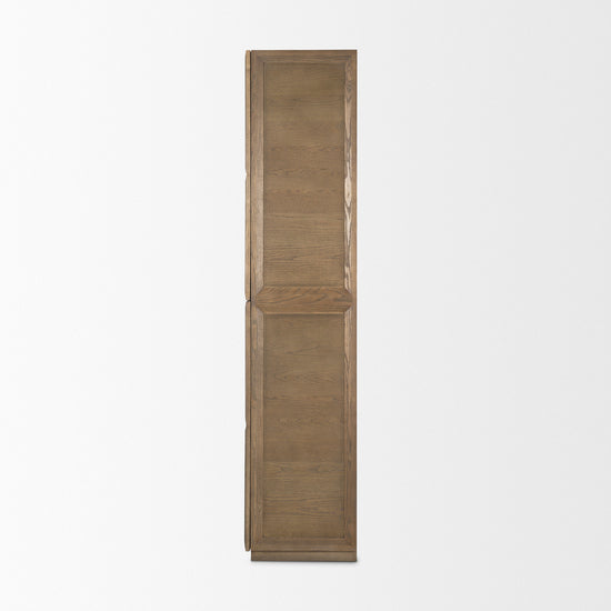 Mercana Sina Brown Oak Wood With Natural Rattan 2 Door Curio Cabinet