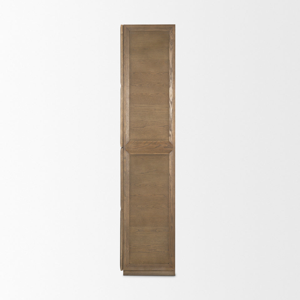 Mercana Sina Brown Oak Wood With Natural Rattan 2 Door Curio Cabinet
