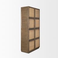 Mercana Sina Brown Oak Wood With Natural Rattan 2 Door Curio Cabinet