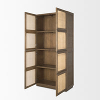 Mercana Sina Brown Oak Wood With Natural Rattan 2 Door Curio Cabinet