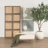Mercana Sina Brown Oak Wood With Natural Rattan 2 Door Curio Cabinet