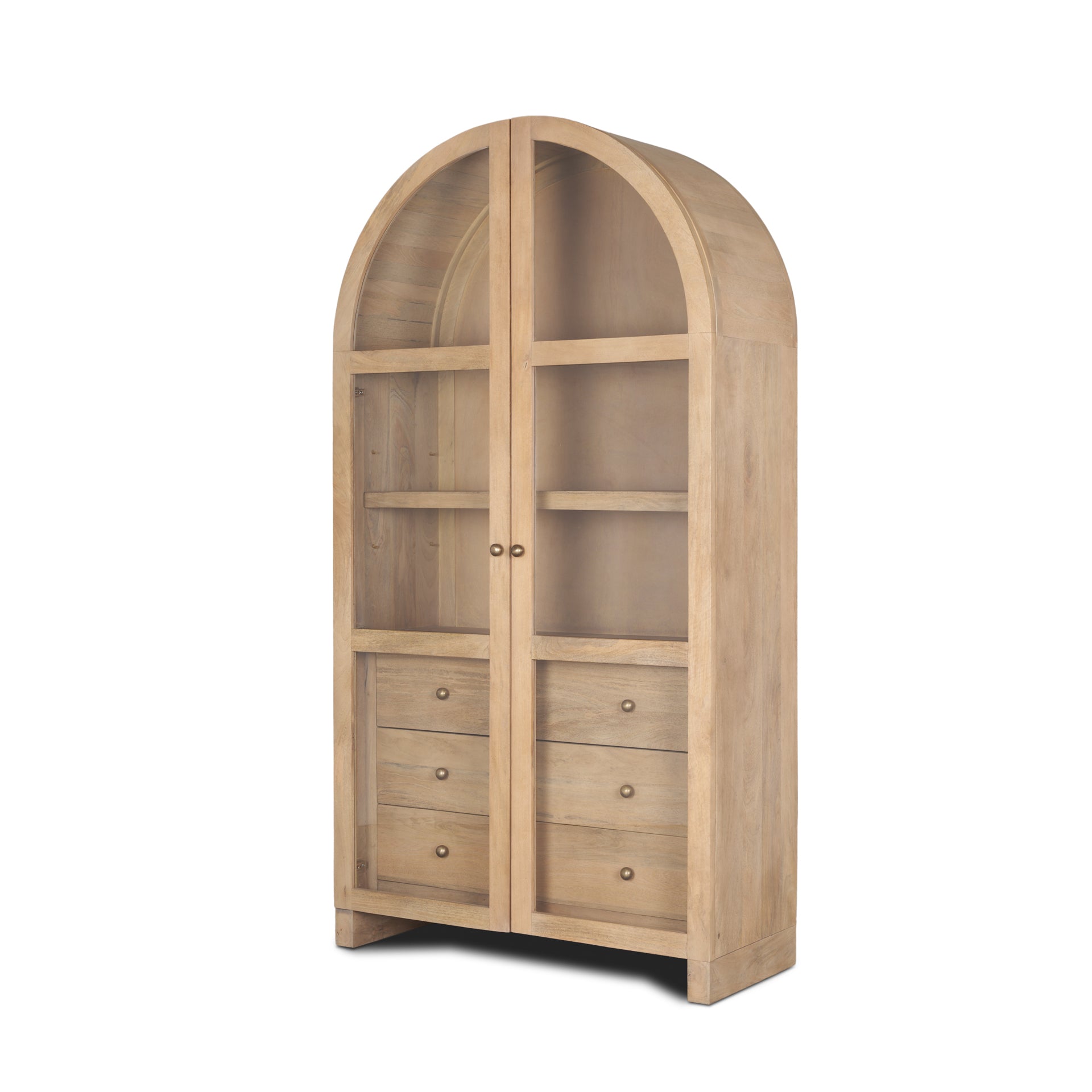 Mercana Suri Light Brown Wood With Glass Doors Arched Curio Cabinet
