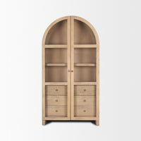 Mercana Suri Light Brown Wood With Glass Doors Arched Curio Cabinet