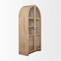 Mercana Suri Light Brown Wood With Glass Doors Arched Curio Cabinet