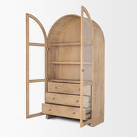 Mercana Suri Light Brown Wood With Glass Doors Arched Curio Cabinet