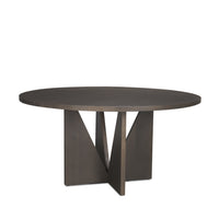 Mercana Tarro 60" Round Textured Espresso Wood With Geometrical Base Dining Table