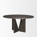 Mercana Tarro 60" Round Textured Espresso Wood With Geometrical Base Dining Table