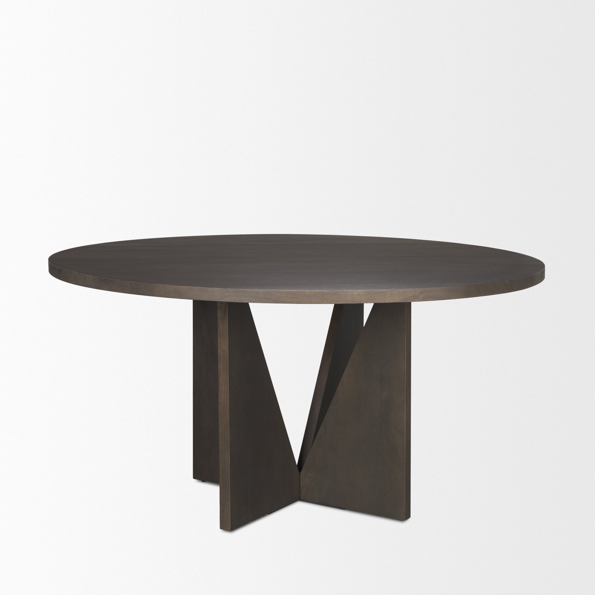 Mercana Tarro 60" Round Textured Espresso Wood With Geometrical Base Dining Table