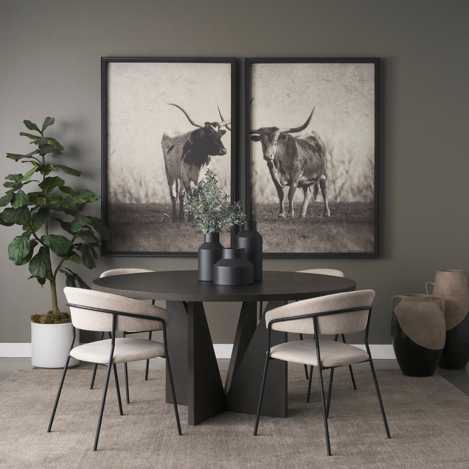 Mercana Tarro 60" Round Textured Espresso Wood With Geometrical Base Dining Table