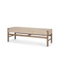Mercana Taimo White Washed Light Brown Wood With Striped Fabric Seat Bench