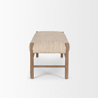 Mercana Taimo White Washed Light Brown Wood With Striped Fabric Seat Bench
